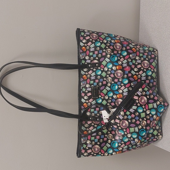 Nine West Black Multi Gemstone Patterned Medium Tote Bag w/ Matching Zip… - Picture 1 of 16